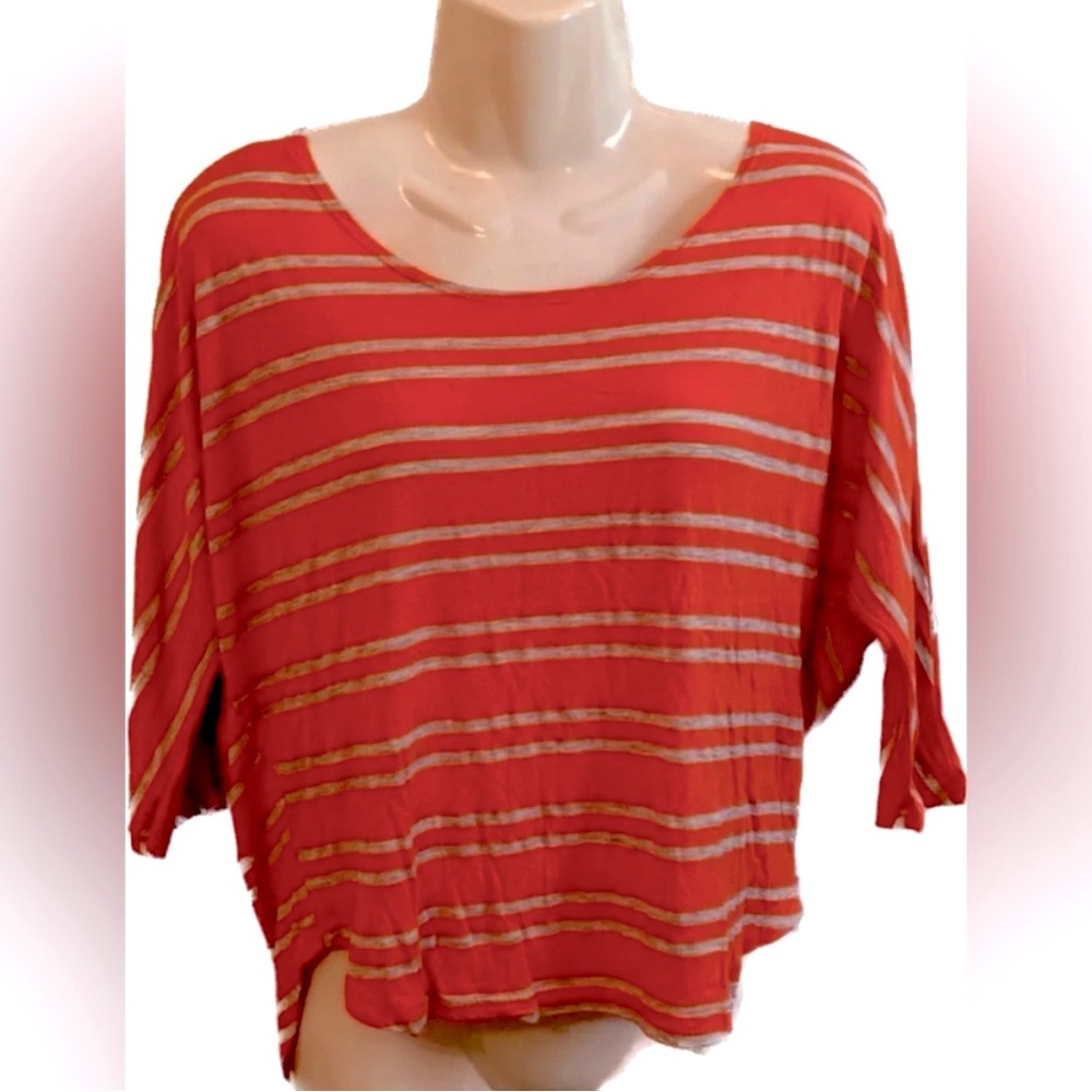 Edge Boutique Women’s S Small 4-6 Orange & gray striped stretch top cut-out back